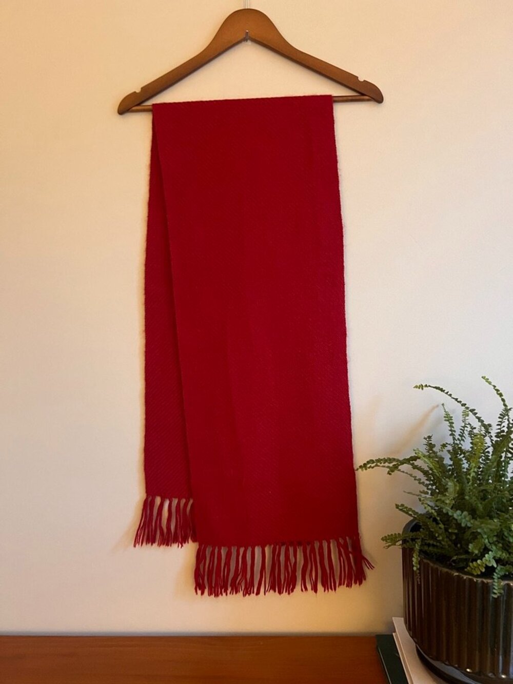 Mucros Weavers Red Wool Scarf | Made in Ireland | Fringe Winter Scarf